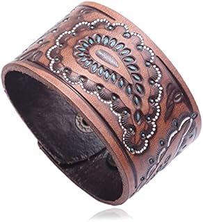 Durable Alloy and PU Leather Punk Rock Print Cuff Bracelet with Buckle Clasp - Wide Wristband Design