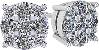 Diamond Stud Earrings CVD Lab Grown Diamonds solid 14K post & Silver basket, 7 or 9 Stone Cluster