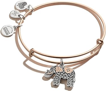 Alex and Ani Path of Symbols Expandable Bangle for Women, Elephant Charm, Two-Tone Finish, 2 to 3.5 in