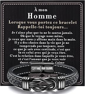 YSL Bracelet Homme en Cuir Noir avec Gravure 