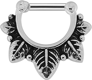 Oxidized Tribal Multi Leaf 316L Surgical Steel Septum Clicker Ring - Nose Septim Ring