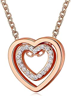 Caiyao Double Heart Pendant Necklace Forever Love Heart Shaped Layered Necklace Infinity Heart Jewelry Gift Mother's Day Necklace Gift Rhinestone Heart Necklace for Women
