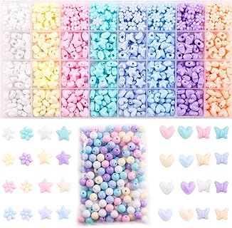 Gxueshan DIY Jewelry Making Kit - 840pcs Star Heart Kandi Acrylic Beads in Pastel Mix - Perfect for Friendship Bracelets, Adornments, & Decorative Crafts