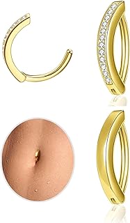 10mm Titanium Cubic Zirconia Belly Button Rings for Women, 14G Simple and Sparkly Clicker Style Body Piercing Jewelry Set