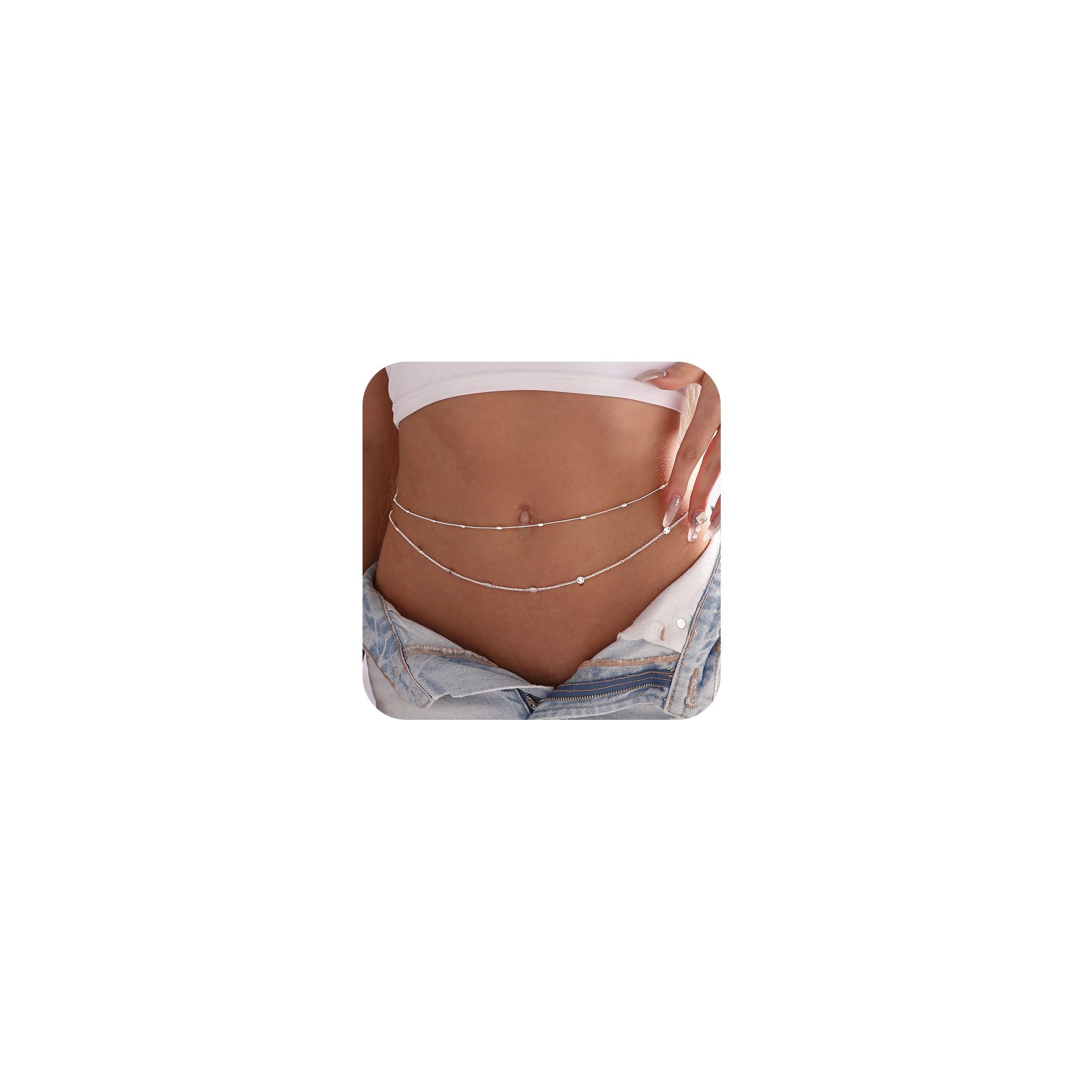 Layered 18K Gold Plated Waist Body Chains for Women, Adjustable Sexy Bikini Belly Chains with Lobster Clasp, High-Grade Brass Metal, Set of 2, Made in USA