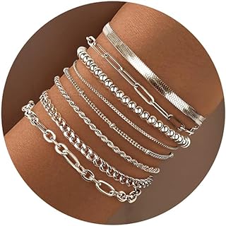 Lobster Claw Clasp Stainless Steel 14K Gold Plated Bracelets with Cubic Zirconia Gems for Women, Variety of Chain Designs by Sanfenly