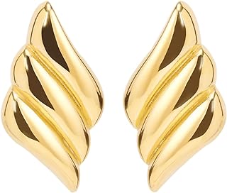 Gold Earrings for Women Big Chunky Gold Wing Stud Earrings Geometric Earrings Statement Jewelry Gift