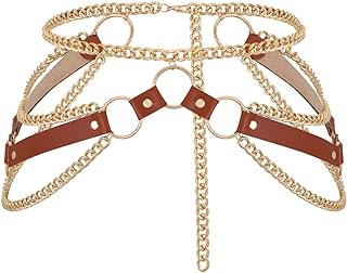 Evivin Punk Waist Chain Metal Link Body Chain Layered Belly Waist Chain Rave Body Accessories for Women and Girls