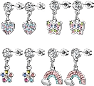 Qzstlcgw Hypoallergenic Screw Back Stud Earrings for Women Girls, Surgical Steel Screwback Earrings Studs Hoops Dangle Earrings Rainbow Heart Butterfly Flower Screwback Earrings Cartilage Earrings Forward Helix Tragus Daith Conch Rook Earrings Piercing Jewelry for Women Men