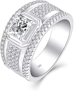 D-Color Moissanite Wedding Ring for Men with Cubic Zircon Detail - 1.25CT, Sterling Silver/White Gold, VVS Clarity, Customizable
