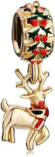 Charmed Craft Enamel Green or Gold Plated Rudolph Reindeer Charms Christmas Charms for Bracelets