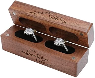 Ring Box for Wedding Ceremony, Wooden Wedding Ring Box for 2 Rings, Wedding Ring Holder Ring Bearer Box for Engagement Proposal Wedding Ceremony.