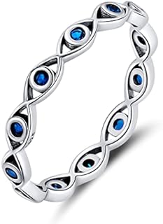 925 Sterling Silver Evil Eye Engagement Ring with Cubic Zirconia for Men and Women, Stackable Multicolor Band Design