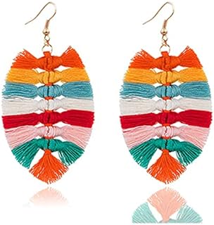 Long Layered Dangle Earrings Colorful Elegant Tiered Tassel Druzy Dangle Drop Earrings Handmade Bohemia Tassel Earrings for Women Girls Teen Boho Fashion jewelry Valentine Birthday Party Gift