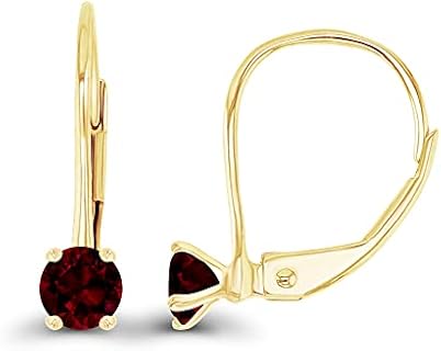 14k Gold Plated 925 Sterling Silver 4mm Round Hypoallergenic Genuine Birthstone Leverback Earrings