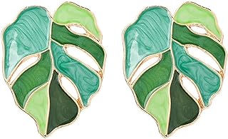 Push-Back Multicolor Enamel Palm Leaf Stud Earrings for Women and Girls - Lightweight Zinc - Vibrant Accessory for All Occasions