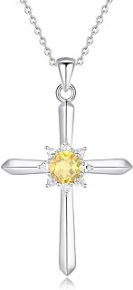 Birthstone Cross Necklace for Women - FANCIME Sterling Silver Pendant with Lobster Claw Clasp, Turquoise Gem, 16"+2" Cable Chain - Hypoallergenic Fine Jewelry Ideal for Birthdays and Holidays