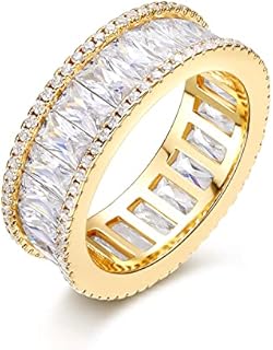 18K Yellow Gold Plated Brass Eternity Ring with Sparkling Cubic Zirconia for Women, Elegant Wedding Promise Engagement Band, Nickel-Free, Hypoallergenic, Sizes 5-10 Available