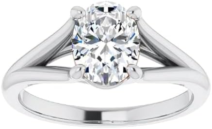 Sterling Silver 1.5 Ct Moissanite Oval Cut Ring with Split Shank Design for Women, Ideal Engagement, Wedding or Promise Gift