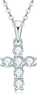 AINUOSHI Sterling Silver Cross Necklace with Moissanite Gems, Dainty Jewelry Gift for Women, Ladies, Mom, Wife, Girlfriend