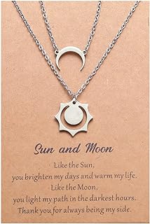 felson Couple Matching Necklace Sun and Moon Handmade Adjustable Pendant Stainless Steel Choker Necklaces for Women Men Couples Valentine's Day Birthday with Message Card Jewelry Gifts