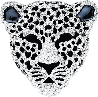 Vintage Crystal Shell Leopard Brooch Lapel Pin Breastpin Rhinestone Animal Jewelry for Men Women