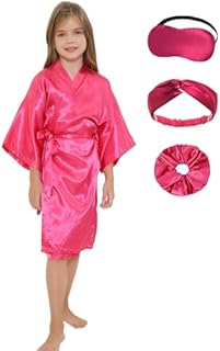 Deluxe Angel Clasp Girl's Wedding/Spa Party Polyester Satin Robe Set with Sleeping Mask & Hair Band - Hand Wash Only, Varying Sizes