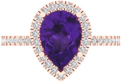 Premium 14K Rose Gold Clara Pucci 2.39ct Pear Cut Amethyst Engagement Ring for Women, Elegant Proposal & Anniversary Jewelry, Customizable Size 3.5