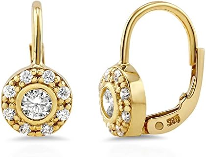 BERRICLE Sterling Silver Halo Round Cubic Zirconia CZ Anniversary Leverback Dangle Drop Earrings for Women