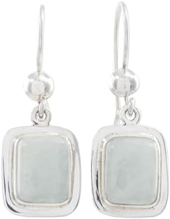 NOVICA Artisan Handmade Jade Dangle Earrings Fair Trade Mint Green Silver Sterling Guatemala Desert Sage Modern [1.4 in L x 0.5 in W] ' Maya Mint'
