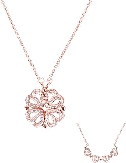 Four-Leaf Clover Pendant Necklace with Cable Chain for Women, Convertible Heart-Shamrock Design, Alloy, Ideal for Daily Wear and Special Occasions
