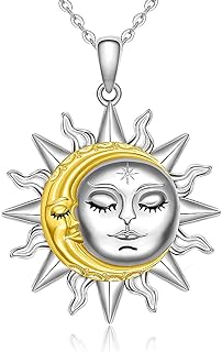 Half Sun Half Moon Sterling Silver Pendant Necklace with Box Chain and Lobster Clasp, Adorned with Cubic Zirconia for Romantic Couples Gift