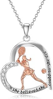 Exquisite Sterling Silver Tennis Pendant Necklace with Ball Clasp and Cable Chain - Hypoallergenic Sports Jewelry - Perfect Gift for Tennis Enthusiasts and Sport-loving Women