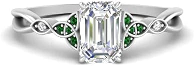 Choose Your Gemstone 925 Sterling Silver Emerald Shape Petite Engagement Ring Everyday Wedding Jewelry Handmade Gifts for Wife Celtic Knot Split Diamond CZ Birthstone Ring : US Size 4 to 12