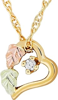 Small Diamond Heart Pendant Necklace, 10k Yellow Gold, 12k Green and Rose Gold Black Hills Gold 18 Inches