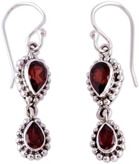 NOVICA Artisan Handmade .925 Sterling Silver Garnet Dangle Earrings | Handcrafted Birthstone Dangle Earring | Crafted by Hand Artisan Earrings | Jewelry Dangle Earrings Red Marsala Birthstone 'Halo of