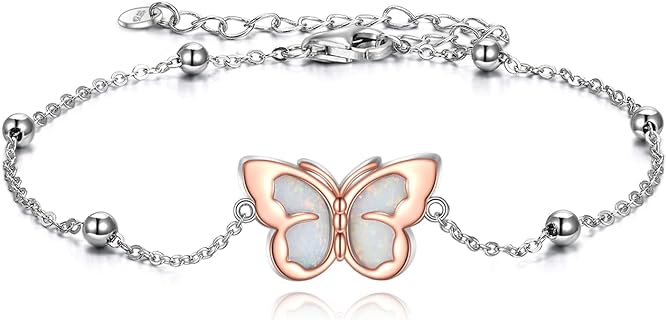 Cubic Zirconia Butterfly Bangle Bracelet with Lobster Claw Clasp and Cable Chain for Women and Girls, 925 Sterling Silver YFN Jewelry Gift