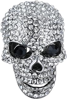 Women's Skull Pin Brooch, Moving Jaw, Sparkling Crystals, 1 1/2 inch, Women Biker Jewelry, Halloween costume Accessories