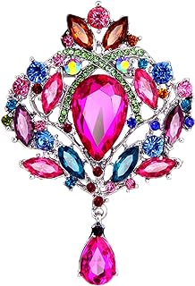 Pin Clasp Fuchsia Crown Brooch with Rhinestone Crystal for Women in a Royal Design