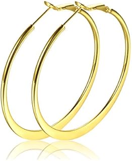 Fashion 50mm(2") Flat Big Hoop Earrings For Women Girls Silver 14k Rose Gold Large Basketball Hypoallergenic Stainless Steel Dainty Minimalist Huggie Round Circle Hoops Sensitive Ears Jewelry Gifts