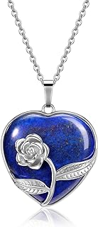 CrystalTears Healing Crystal Heart Necklace for Women Rose Flower Wrapped Natural Stone Pendant Necklaces Reiki Spiritual Quartz Gemstone Necklace Crystal Gifts for Mom Women Mothers Day
