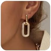 Cubic Zirconia Accented 14K Gold-Plated Brass Dangle Hoop Earrings for Women, Lightweight Hypoallergenic Design