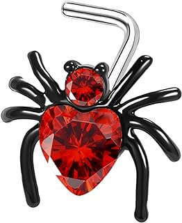 BodyAce 20G Halloween Nose Rings Studs, 316L Stainless Steel Spider L-Shaped Nose Rings, Bat Nostril Stud Cross Nose Piercing Jewelry for Men Women