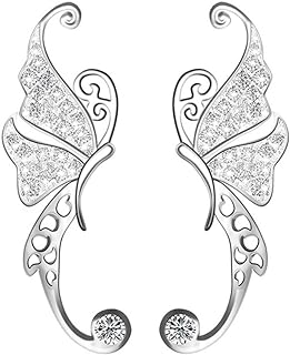 Ear Crawler, Mariafashion Cuff Earrings Sterling Silver Ear Climber Butterfly Diamond Zircon Stud Earrings (butterfly ear cuff)
