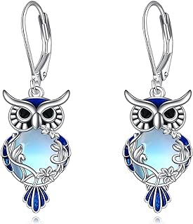 Sterling Silver Lever Back Owl Stud Earrings with Moonstone Gems, Timeless Design and Comfort Wear, Perfect Jewelry Gift for Women and Girls