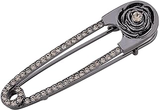 Retro Hand Carved Petals Crystal Camellia Rose Safety Pin Brooch for Women Cardigan Hat Scarf Suit Sweater Pins