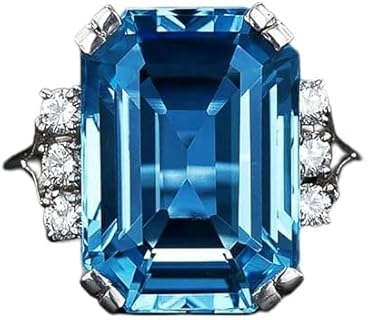 925 Sterling Silver Shiny Full Diamond Gemstone Ring Blue Cubic Zirconia Rings CZ Diamond Multi Row Ring Eternity Engagement Wedding Band Ring for Women