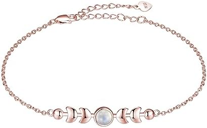 Angol 925 Sterling Silver Moon Phase Cuff Bracelet with Lobster Claw Clasp & Genuine Moonstone - Minimalist Design Jewelry Gift for Women