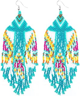 Boho Chic Luluping Long Navy Blue Seed Bead Dangle Earrings with French Wire Back Finding