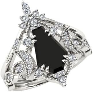 Vintage Black Onyx Engagement Ring Set 3 CT Art Deco Coffin Shaped Black Onyx Ring Set Vintage Wedding Ring Set Antique Bridal Rings